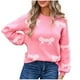 thumbnail image 2 of Suéter de cuello redondo para mujer, suéter de punto de patchwork a rayas con cuello de manga larga, suéter de mujer, tops acrílicos, 2 of 9