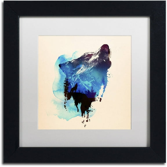 Trademark Fine Art 'Alone As A Wolf' Canvas Art by Robert Farkas, White Matte, Black Frame