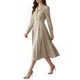 thumbnail image 4 of INSPIRE CHIC Women's Collared Shirt Midi Dress High Waist Long Puff Sleeve A Line X Small Apricot, 4 of 5