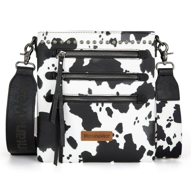 Bolso bandolera Montana West de piel vegana con estampado de vaca