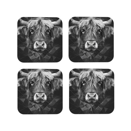 

Yiaed Geometric Bull Design Print Leather Coasters for Drinks - Cup Coasters Coffee Table Kitchen Table Bar Home & Office Gifts Handmade Drink Coasters-Square