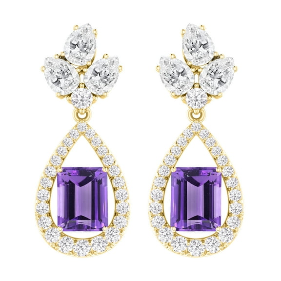 Gold Over Sterling Sliver with Natural Amethyst and White Topaz Tear Drop Earring