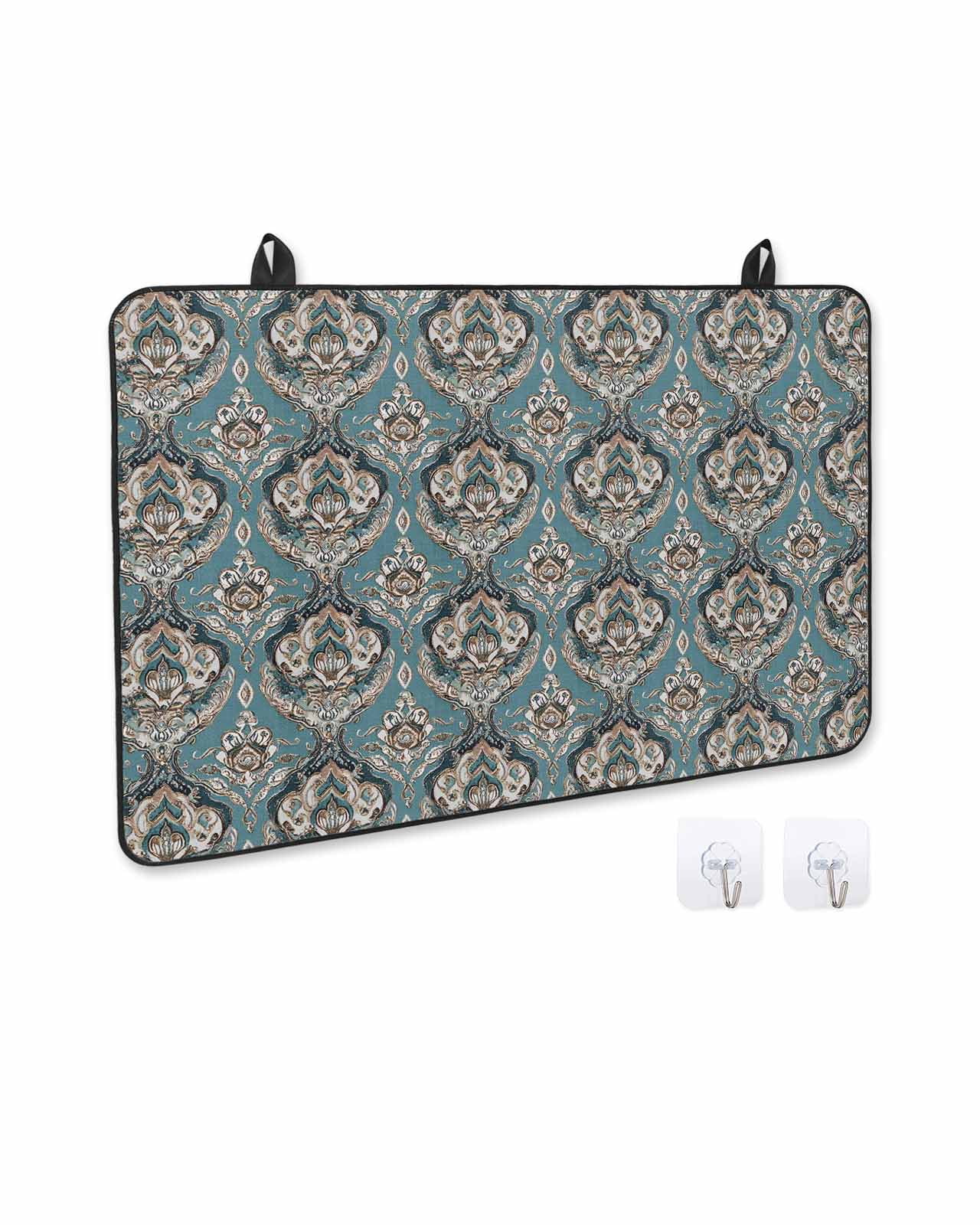 nqOlkjepod Large Induction Cooktop Protector Mat 24"x21", Boho Flower Stove Top Covers for Electric Stove, Blue Vintage Bohemian Abstract Art Stove Burner Cover Mats, Glass Top Stove Cover