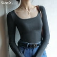 thumbnail image 2 of Camisa corta de punto para mujer, camiseta básica sólida de corte bajo de manga larga, blusa recortada Sexy, parte de arriba ropa informal, 2 of 5