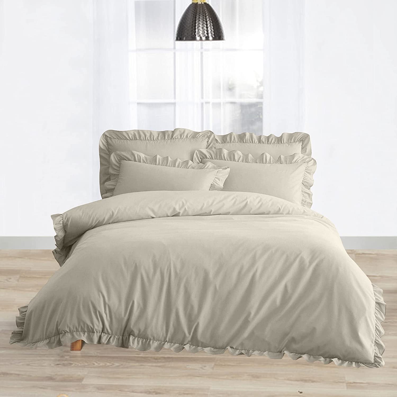 Delara Organic Cotton Duvet Set, 300 Thread Count, GOTS Certified, 3-Piece Ruffled Duvet cover with 2 Shams