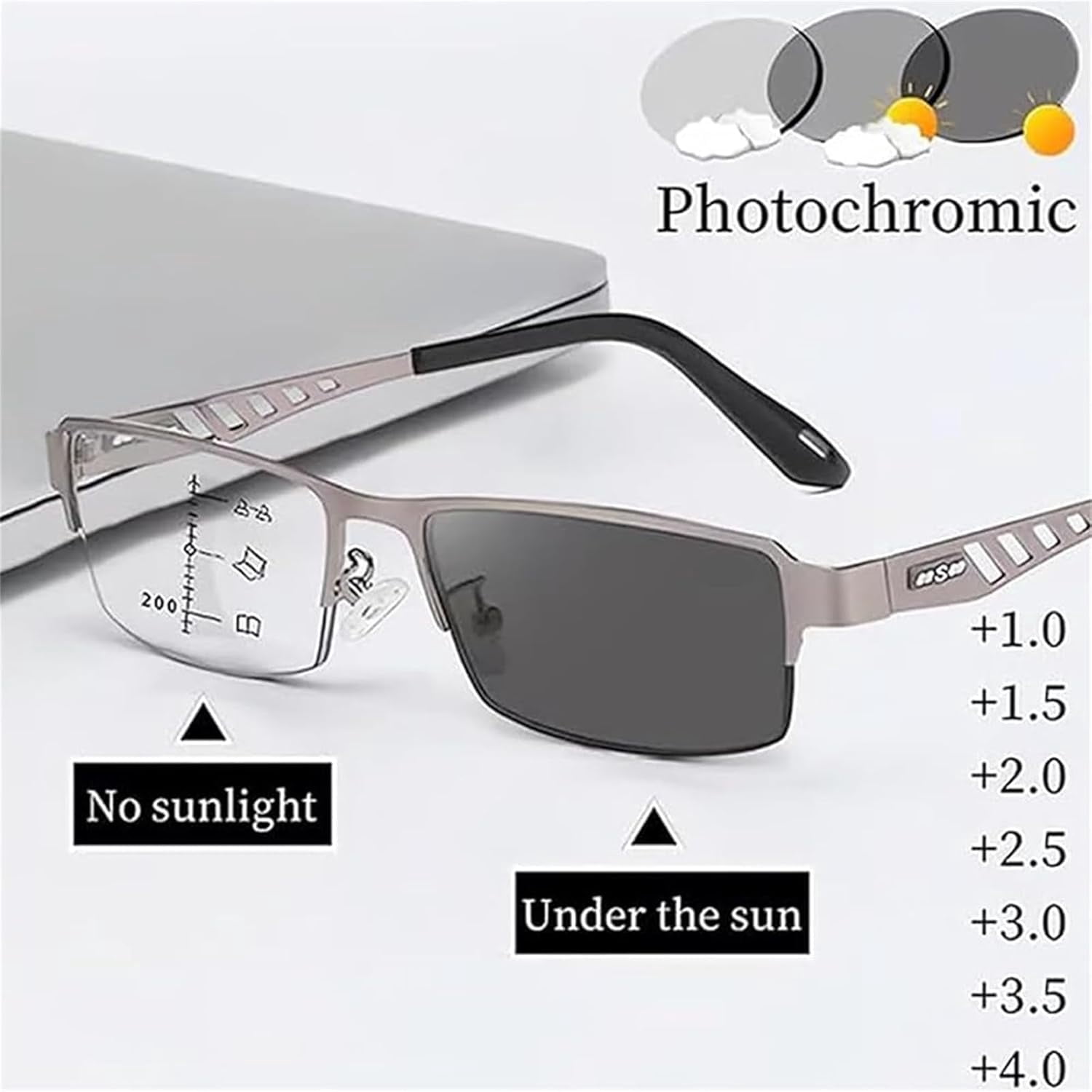 Ultra-Light Multi-Focal Photochromic Reading Glasses, Color-Changing Anti-Blue Light Glasses