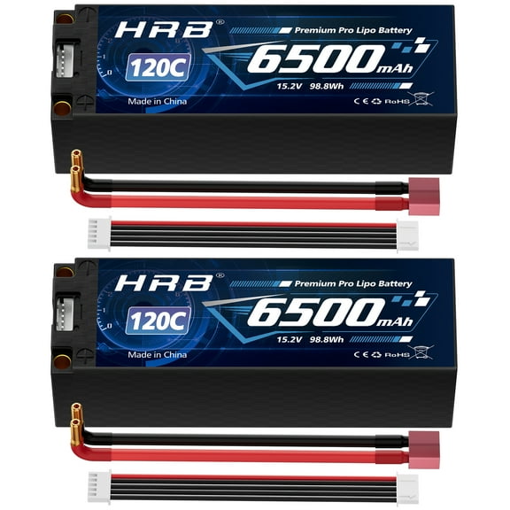 HRB 2pcs 15.2V 4S 6500mAh High Voltage LiPo Battery Deans for RC Car Truck Buggy