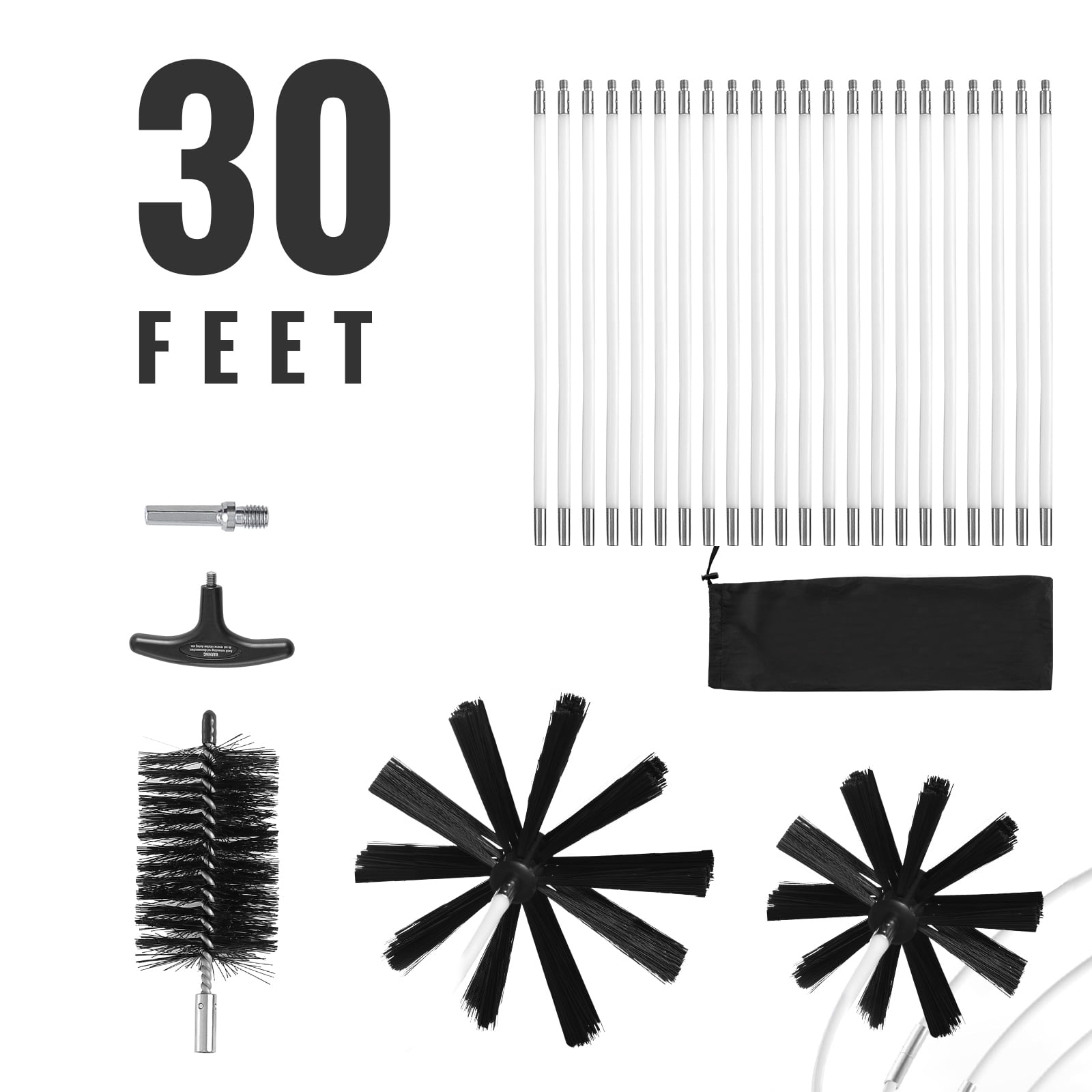 SKYSHALO 22-Piece Dryer Vent Cleaning Kit, 30ft Reach with Flexible, 3-Size Lint Brushes & Nylon Brushes, Includes Clamp Connectors for Efficient Cleaning
