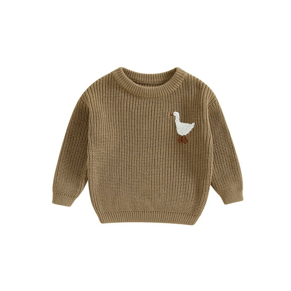 Suealasg Toddler Boys Girls Sweater Long Sleeve Crew Neck Goose Embroidery Knitted Sweater Warm Knit Pullover Tops Infant Baby Fall Winter Clothes