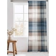 thumbnail image 3 of Sheer Curtains 96 Inches Long, Blue Brown Plaid Semi Sheer Curtains Light Filtering Window Treatment, Vintage Abstract Stripes Lattice Privacy Voile Drapes for Living Room Bedroom 52x96 Inch, 3 of 7