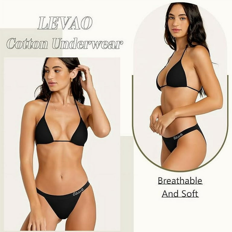 LEVAO Cotton Underwear Women Cheeky Panties Rhinestone Logo Low Rise String Bikini  Panties 6 Pack S-XL 