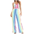 thumbnail image 2 of LOVZFMLL Women's Jumpsuit, V-Neck Sleeveless Multicolor Striped Sequin Trousers Romper Multicolor, S, 2 of 9