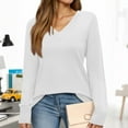 thumbnail image 3 of Women's Soft V Neck Long Sleeve Fall Casual Regular Fit Sweater Tops, 3 of 4
