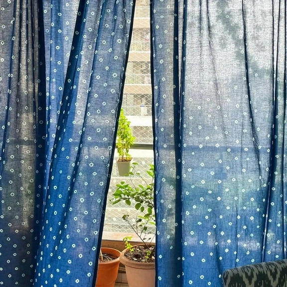 New Era Creation Blue Tie Dye Wide Cotton Linen Curtains for living room, Grommet, Rod pocket, Rod pocket with Header,Tie Top,Linen Drapery Panels bedroom Gif
