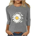 thumbnail image 2 of Jsaierl 3/4 Length Sleeve Womens Tops Plus Size Crew Neck Shirts Boho Graphic Petite Blouses Flowy Holiday Tunic Top S-2XL, 2 of 6