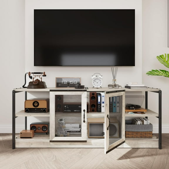 Ataucjin 63inch TV Stand,Entertainment Center Up to 75 Inch TV,TV Console with Storage Cabinet and Mesh Door, Industrial Console TV Table Media Used for Living Room&Bedroom