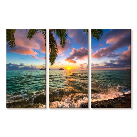 Elephant Stock Lanikai Beach Wall Art - Horizontal Multi Panel Canvas - Living Room Wall Decor - Beach Multi Panel - Blue And Teal Decor - 23" x 14"