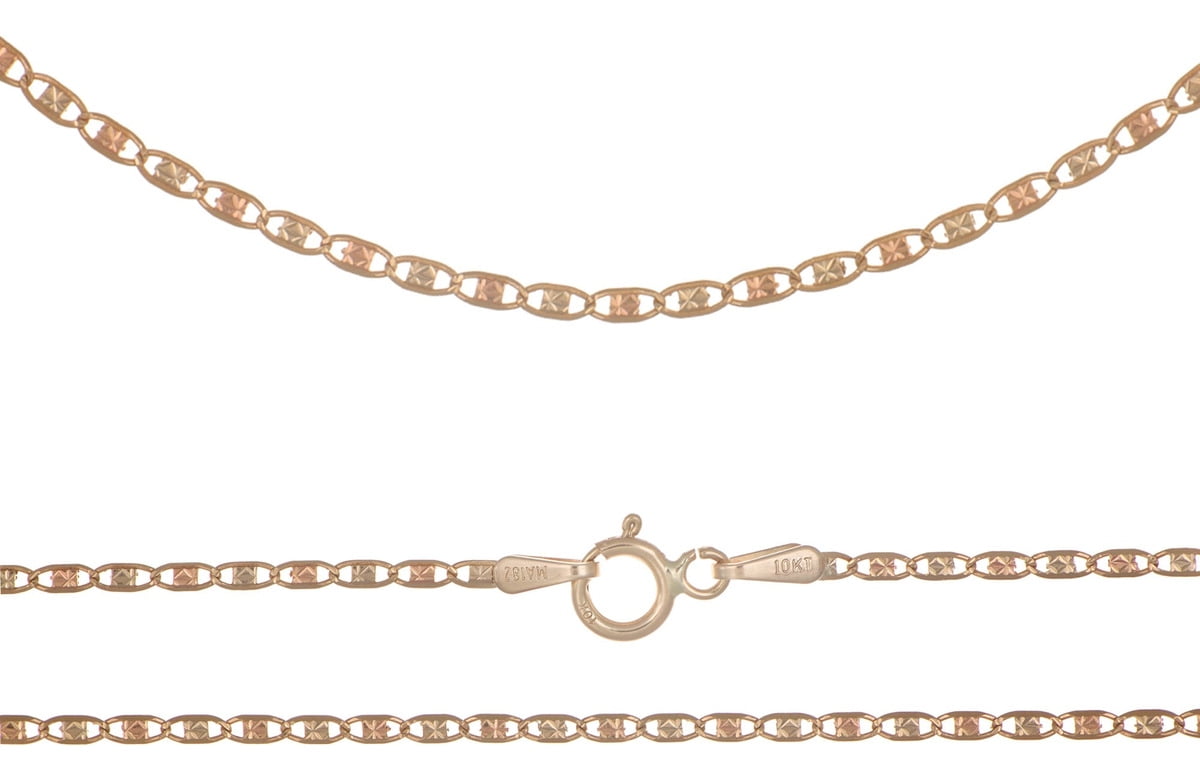 Collar Cadena Valentino Triple Oro 10K - 18 Pulgadas, 1.5mm, Oro Amarillo, Rosa Y Blanco