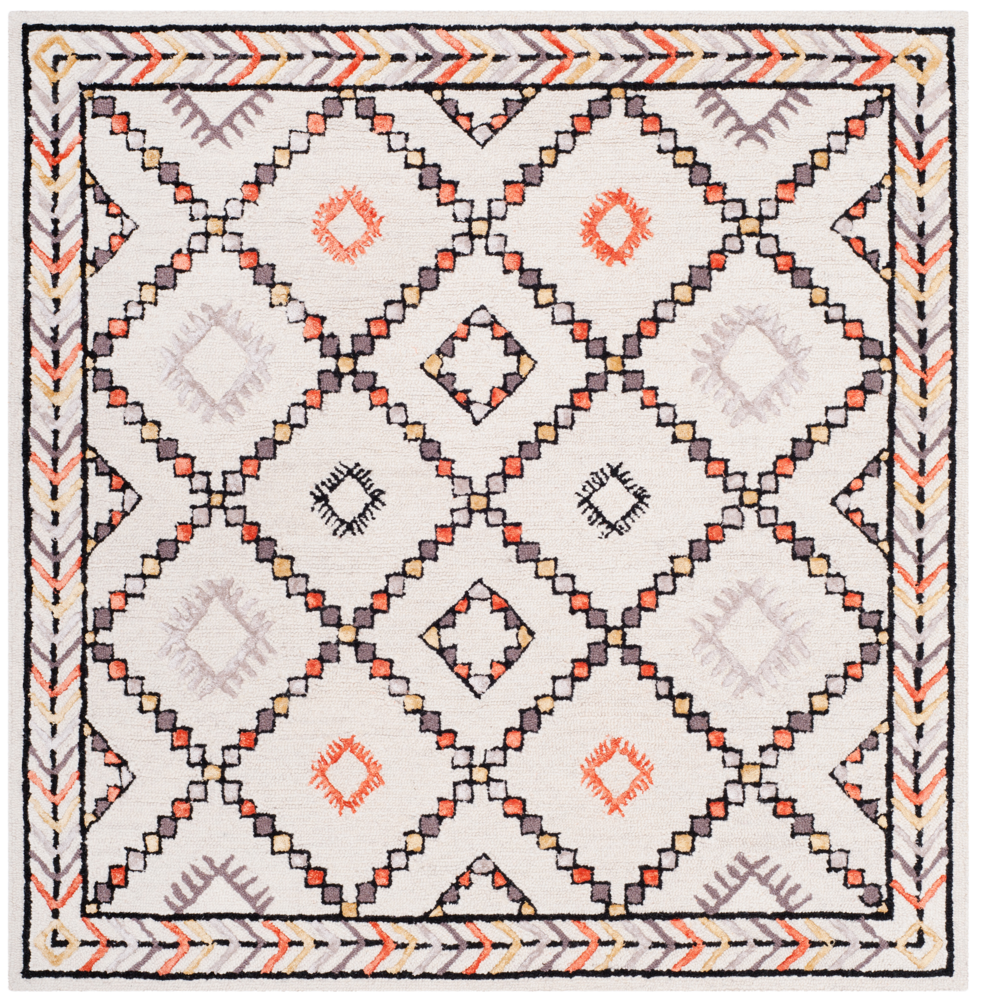 SAFAVIEH Bellagio Jimney Southwestern Wool Area Rug, Ivory/Multi, 5' x 5' Square