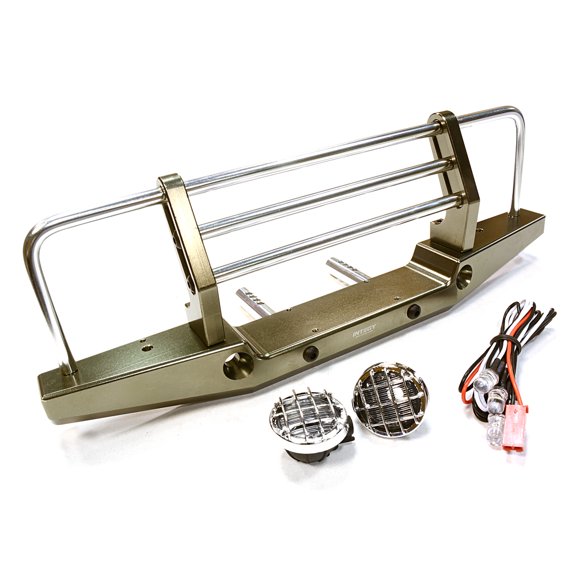 Integy RC Toy Model Hop-ups C26375GUN Realistic Metal Front Bumper with LED for Axial SCX-10 43mm Mount