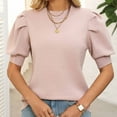 thumbnail image 2 of Fashion Olyvenn Women's Puff Short Sleeve Sweater Tops Spring Summer Trendy Crew Neck Casual T Shirts Blouses Beige S, 2 of 7