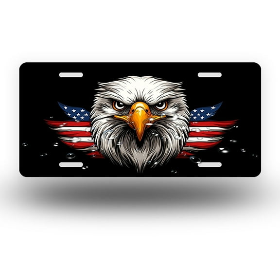 Patriotic Eagle with Flag Wings Front License Plate,Metal License Plate,Funny Standard Plates Personalized Novelty Decorative For Men/Women/Boys/Girls Car 6×12 Inch