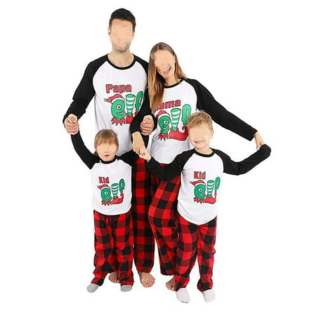 

Spring hue Matching Family Pajamas Sets Christmas Elf Print Top and Plaid Pants Jammies Sleepwear