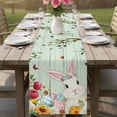thumbnail image 4 of Easter Table Runner - 72 Inch Long Spring Watercolor Bunny Eggs Tulip Wooden Grain Teal Cotton and Linen Blended Dress Scarves Farmhouse Table Runner for Kitchen Dining, Coffee Table, 13" x 72", 4 of 8