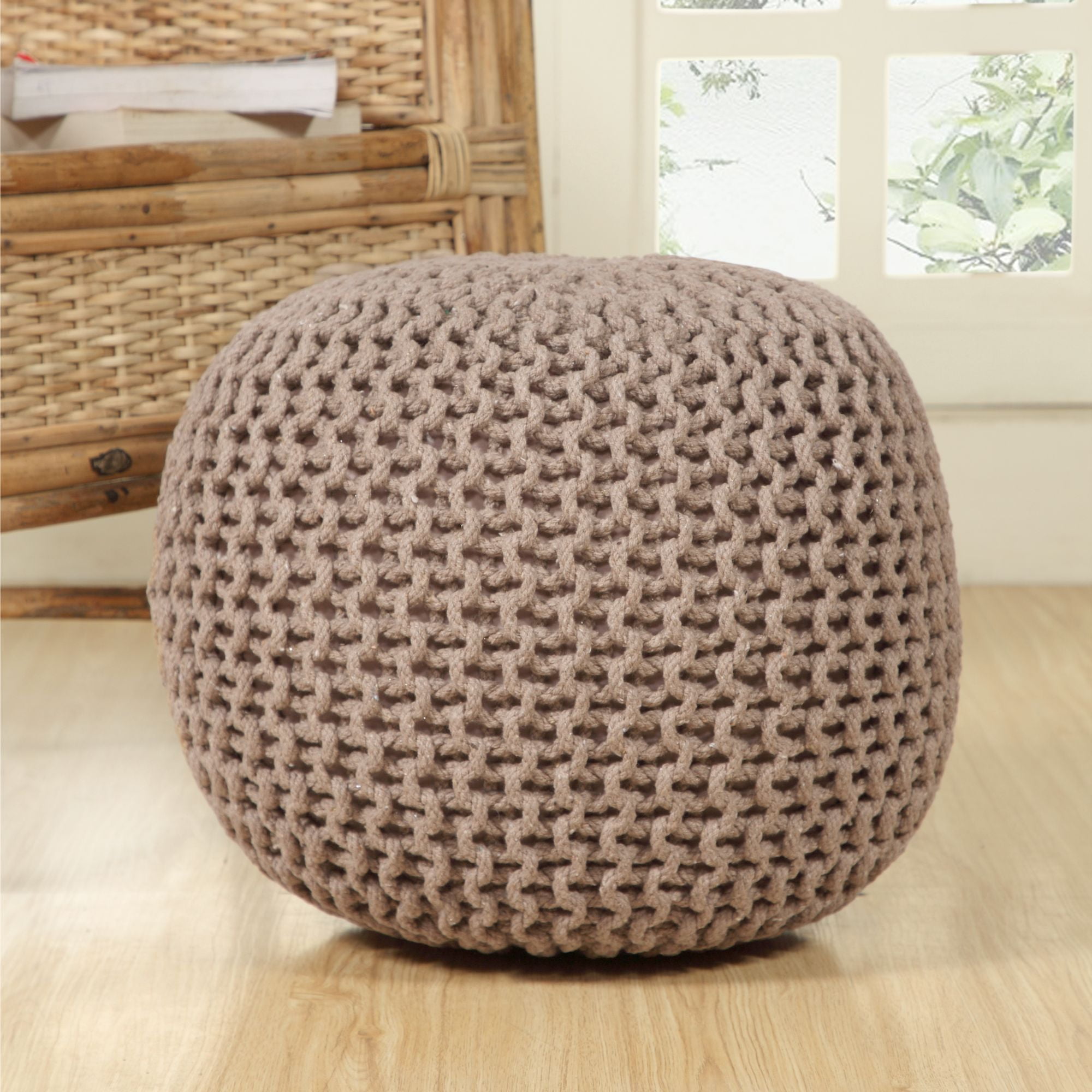 Lychee Knitted Cotton Round Pouf Ottoman