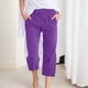 thumbnail image 2 of Pantalones de cintura alta y pierna ancha con cordón para mujer - Pantalones rectos elásticos de poliéster con bolsillos, 2 of 5