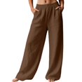 thumbnail image 3 of Womens Baggy Pants, Comdrip Women's Soft Stretch Elastic Waist Pull-on Long Trousers Lounge Trousers with Pockets Casual Pants for Women Coffee L, 3 of 9