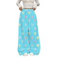 thumbnail image 3 of Womens Sweatpants Plush Flannel Fuzzy Heart Print Elastic Lounge Wide Leg Sweatpants Women Purple L, 3 of 8