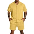 thumbnail image 6 of CONZONE Mens 2 Peice Beach Outfits Solid Color Short Sleeve Buttons Up Shirts Shorts Sets Breathable Summer Tracksuits, 6 of 7