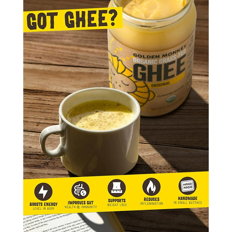 Organic Grass Fed Ghee Butter - 16oz, Unsalted & Certified