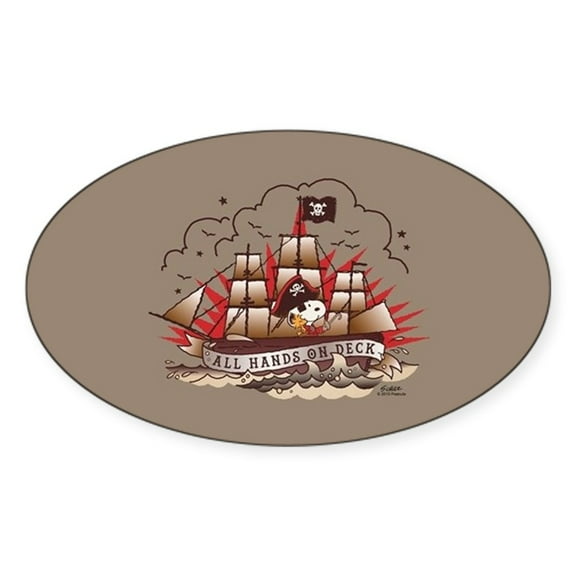 CafePress - Peanuts All Hands On Deck - Sticker (Oval)