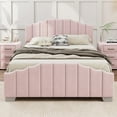 thumbnail image 5 of Vinsetto Full Size Velvet Upholstered Platform Bed with Headboard, Pink, 5 of 8