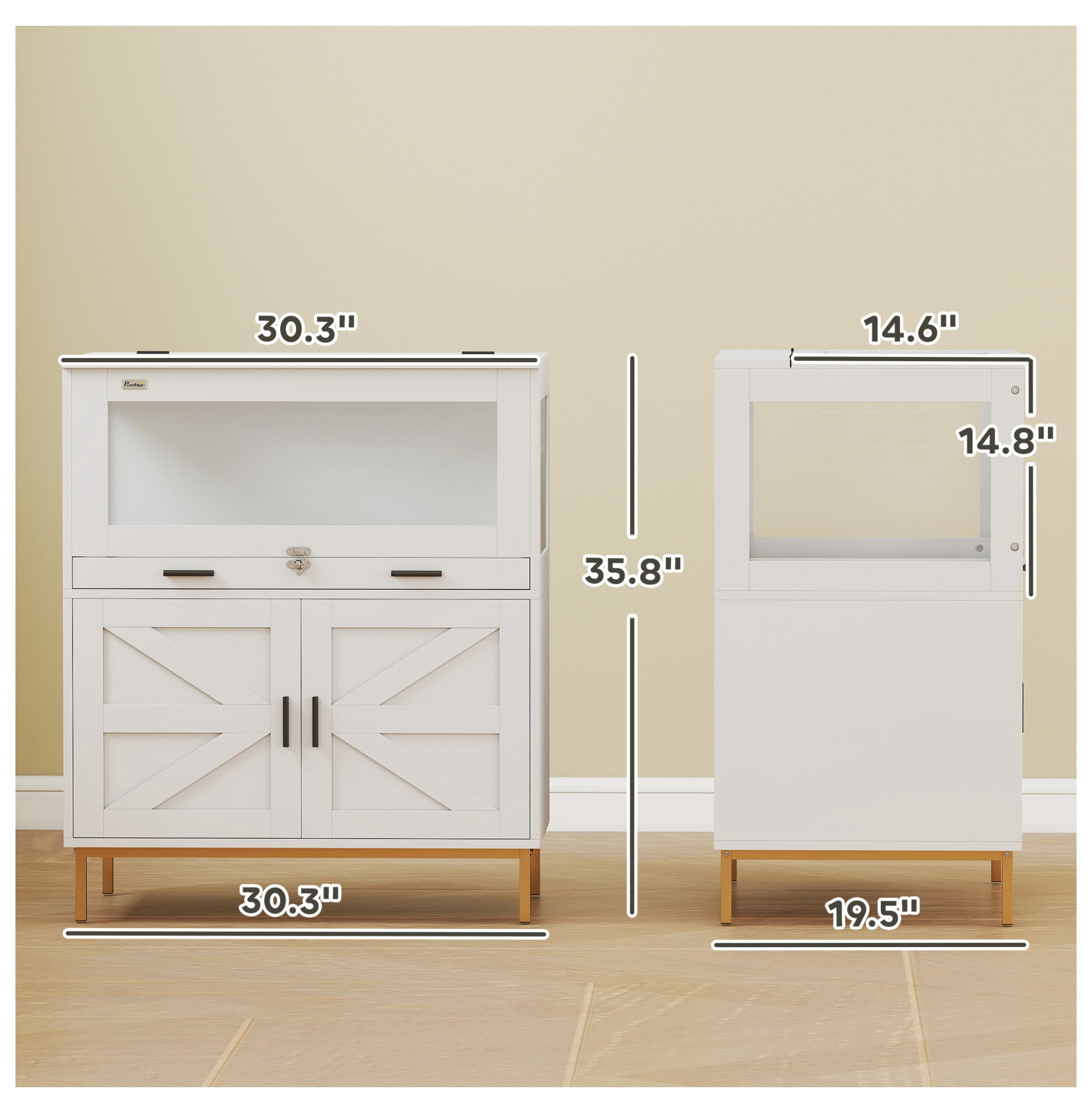 Hamster Cage with Storage, Small Animal Cage with Pull Out Drawer & Acrylic Panels, 30" x 19.5" x 36" White