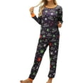 thumbnail image 2 of Halloween Pajamas Women Casual Theme Full Printed 2 Pc Cute Long Sleeve Crewneck Pullover Tshirts Loose Pants Cute Cozy Fall Winter Nightwear Home Comfy Womens Loungewear Set Dark Purple L, 2 of 4