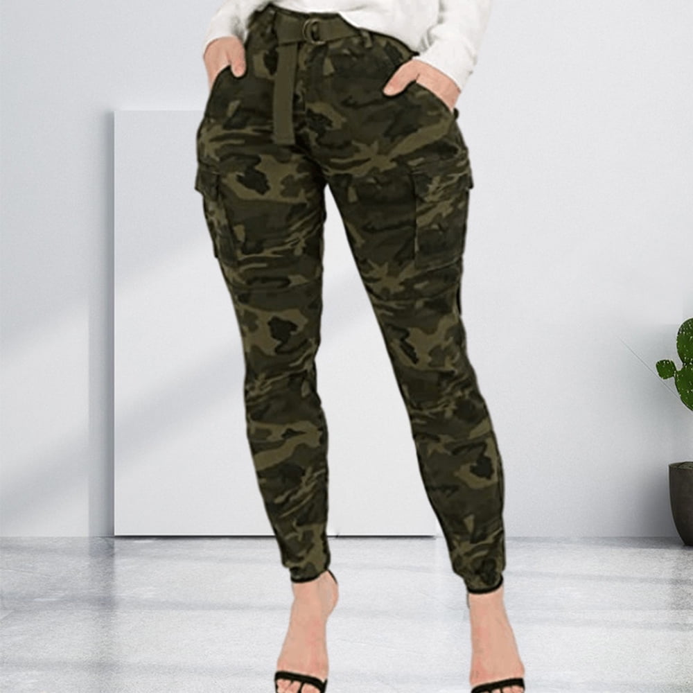 Women s Camo Jogger Cargo Pants High Waist Slim Casual Trousers for Spring Walmart