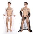 thumbnail image 2 of Bata de baño larga tipo kimono de estilo japonés con lunares y encaje sedoso para hombre, hasta el suelo, con abertura transparente y tangas, 2 of 5
