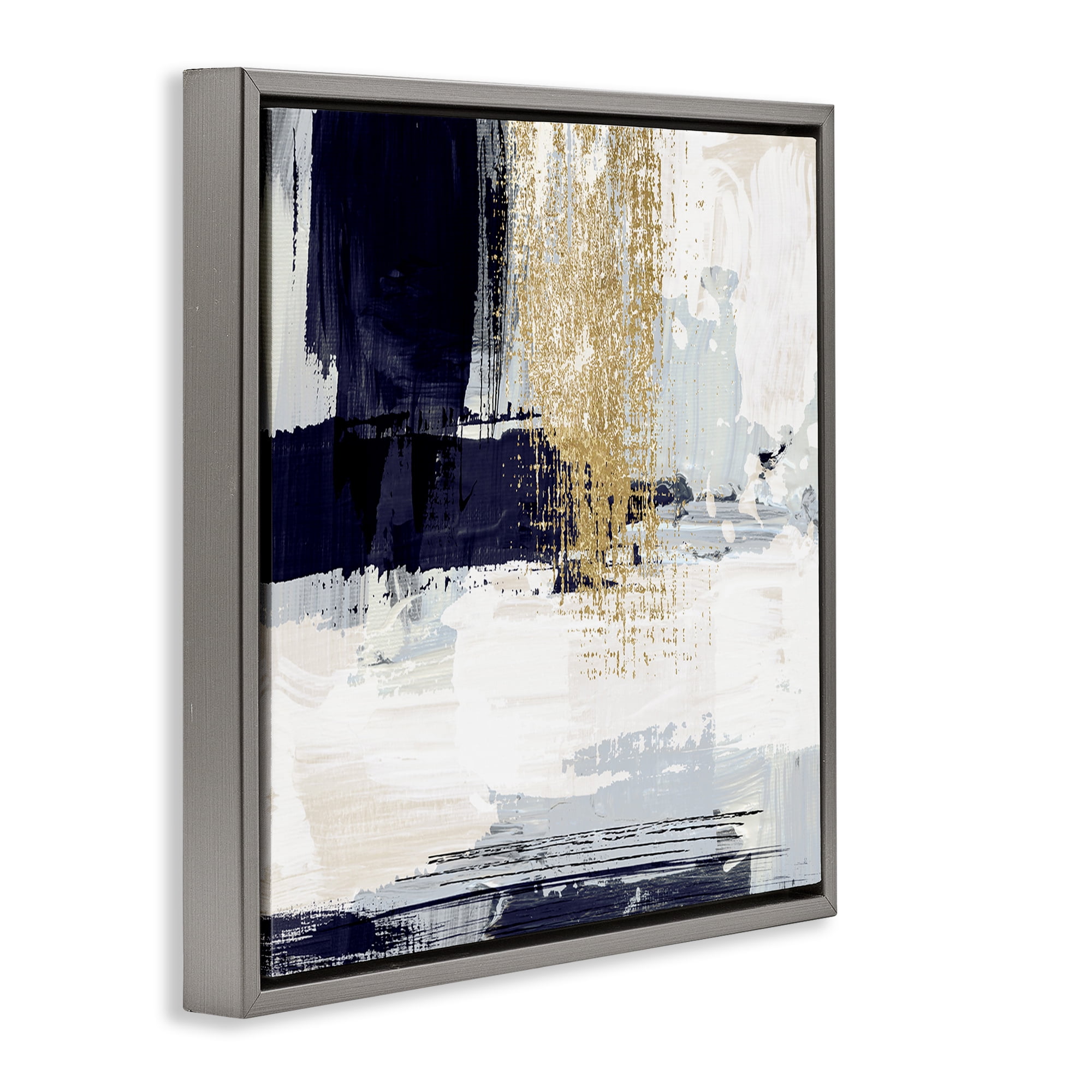 Stupell Industries Gold Accented Abstract Abstract Painting Gray Floater Framed Canvas Art Print Wall Art, 25 x 25