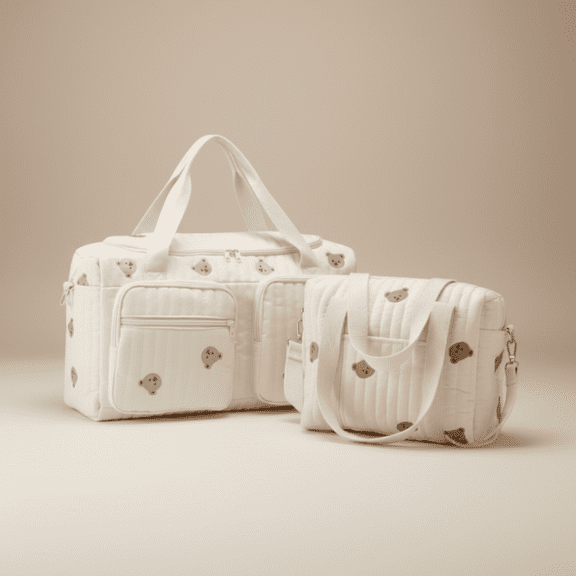 Set of 2 (DUFFEL BAG + STROLLER BAG) - Baby Bag Set 100% Cotton Bear Print