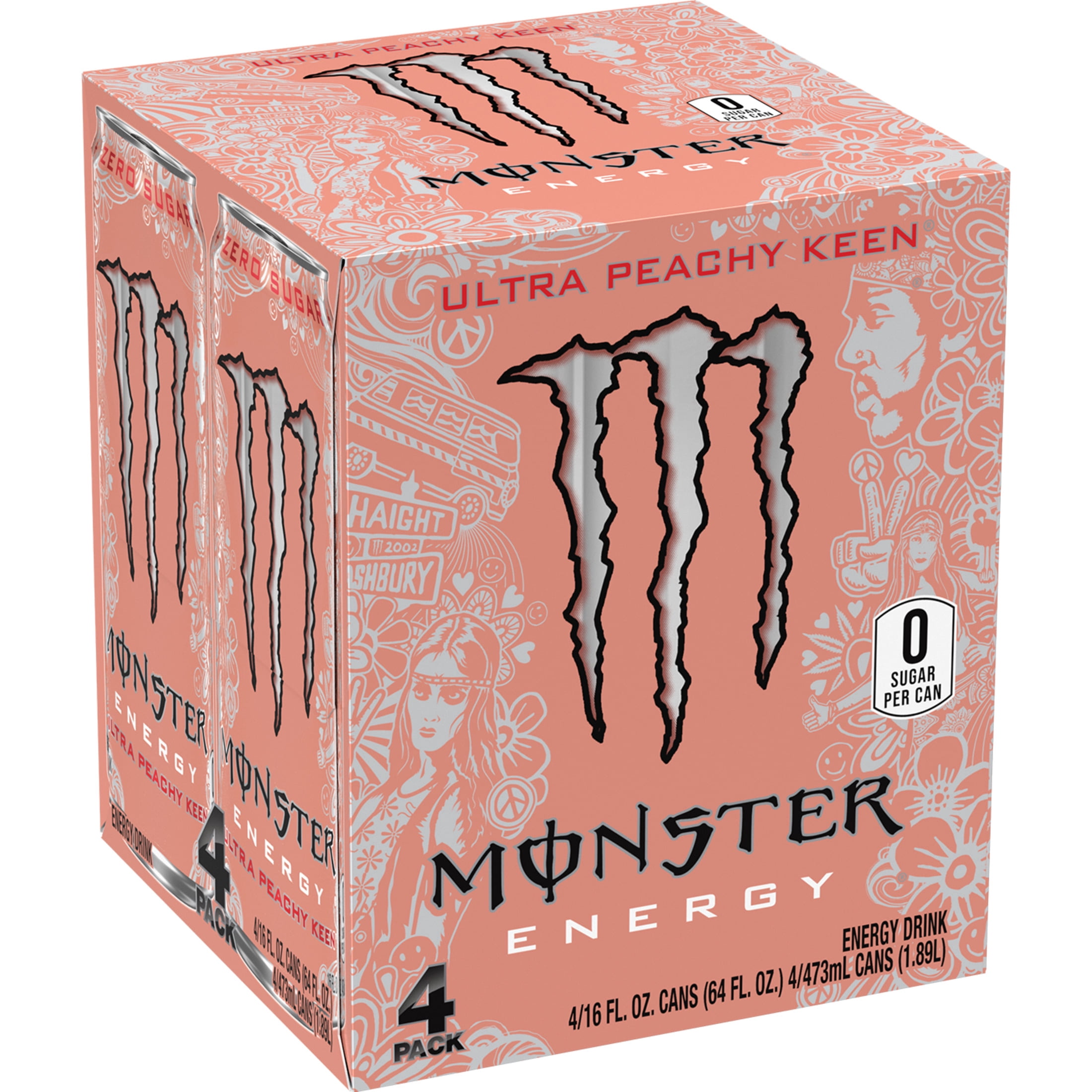 Monster Energy Ultra Peachy Keen Energy Drink 16 fl oz 4pk