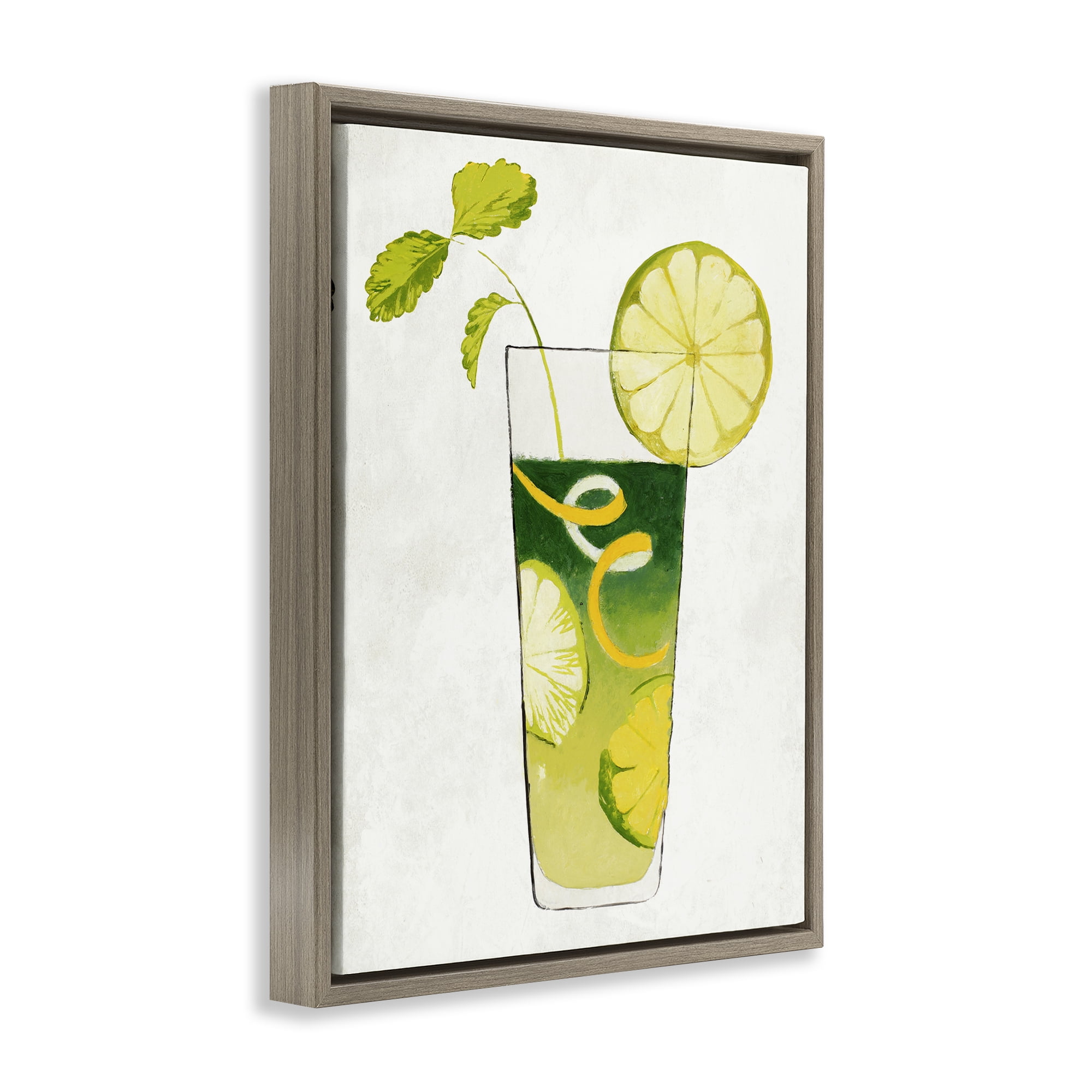 Stupell Industries Summer Cocktail Lime Mint Brown Framed Floater Canvas Wall Art, design by Lorenzo Collective