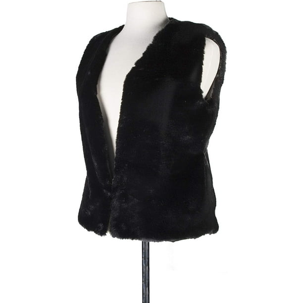Luxe Faux Fur 676685047359 Faux Rabbit Fur Vest - Black - Large