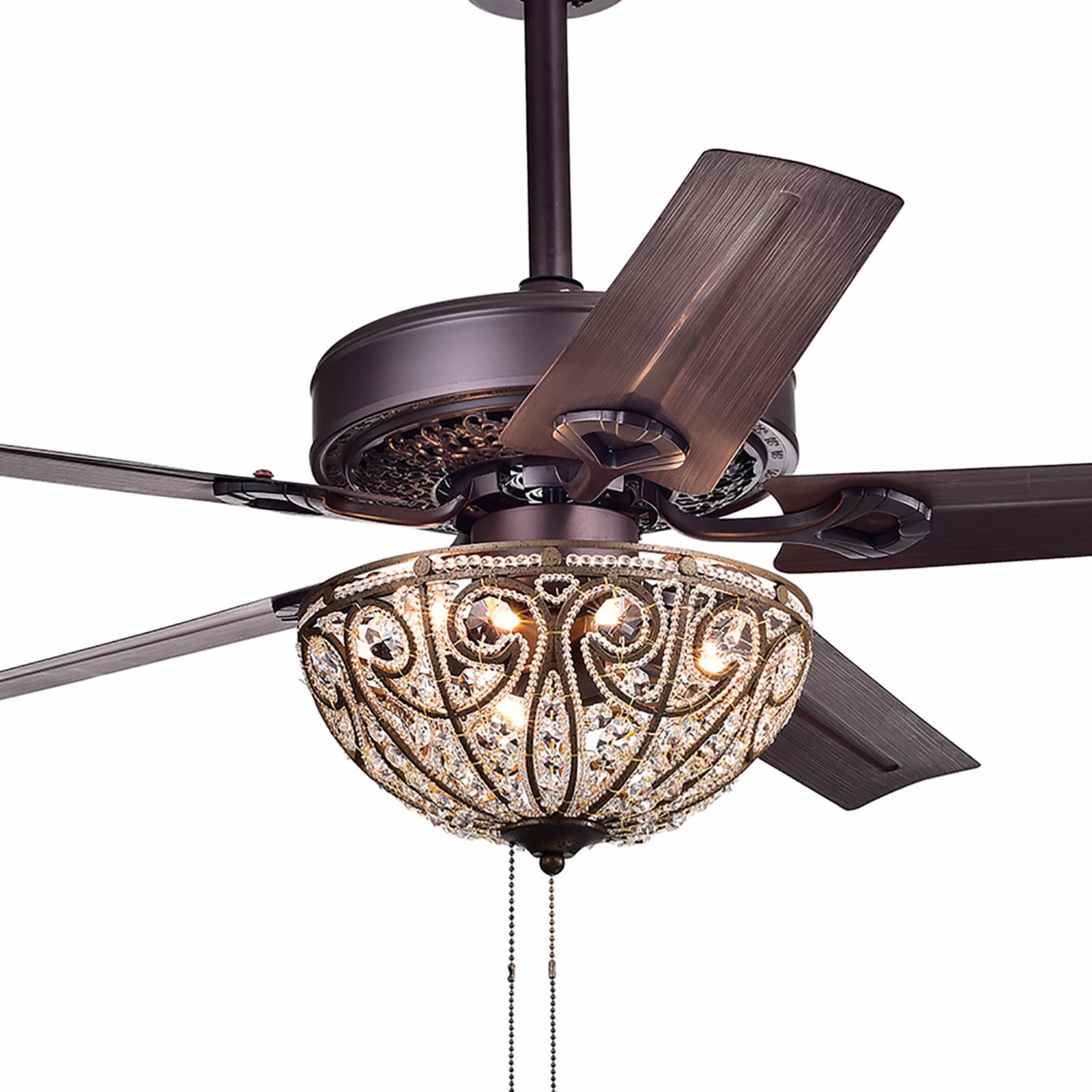 Catalina Bronze-finished 5-blade, 48-inch Crystal Ceiling Fan (Optional Remote) Sansujyuku sansujyuku.com