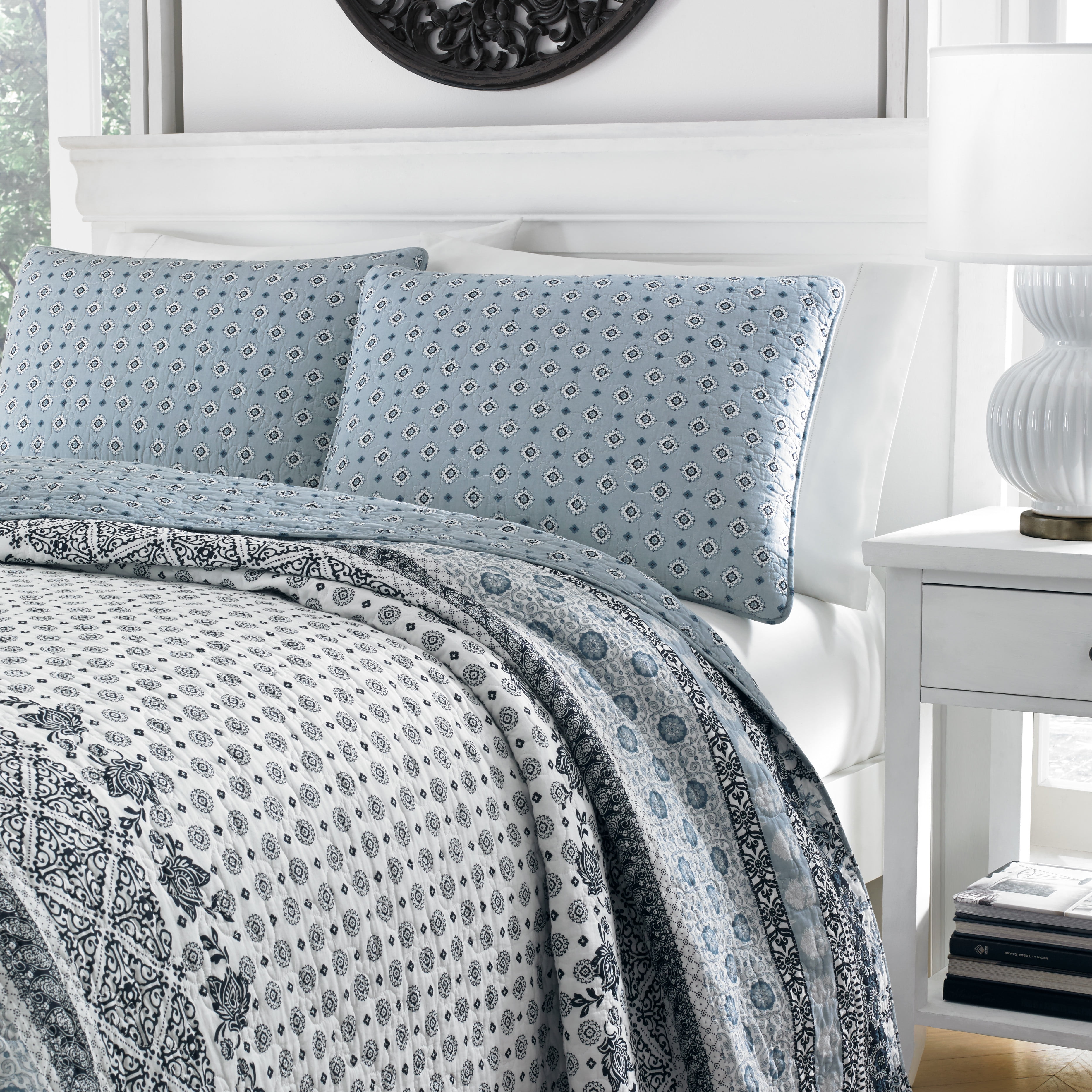 Stone Cottage Bexley Block Print Cotton Reversible 2 Piece Twin Quilt Set