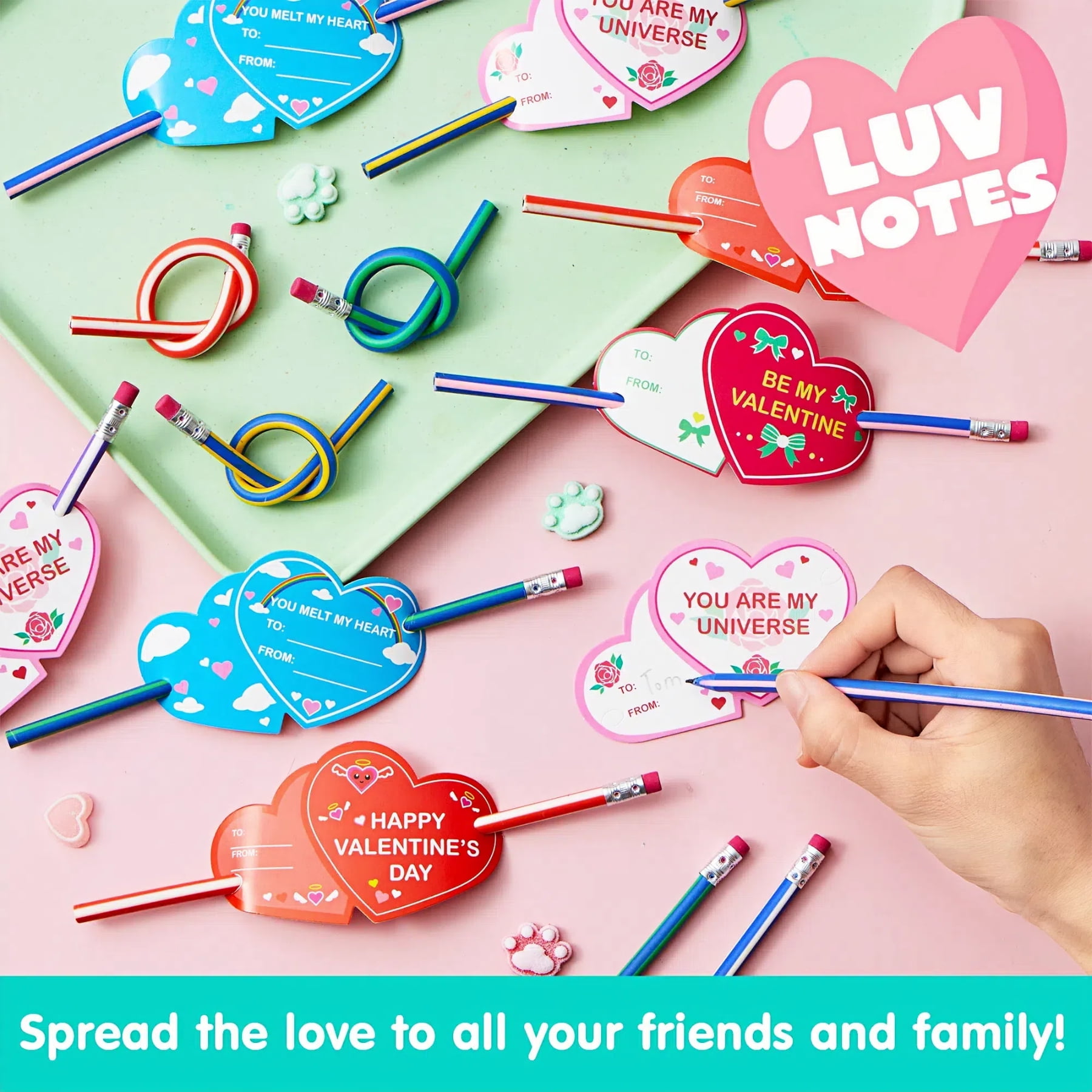Joyfy 28 Packs Valentine's Day Bendy Pencils Cross Through Heart