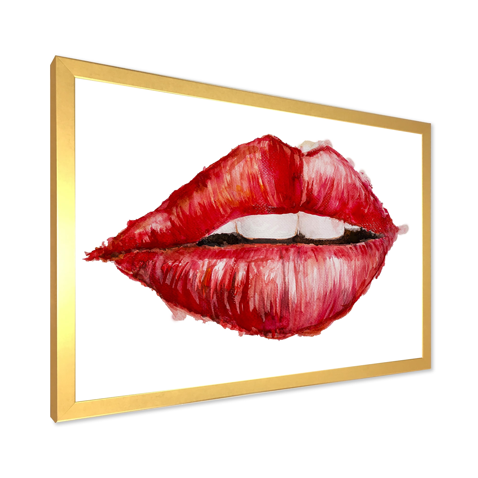 Designart 'Valentines Day Red Female Lips' Modern Framed Art Print