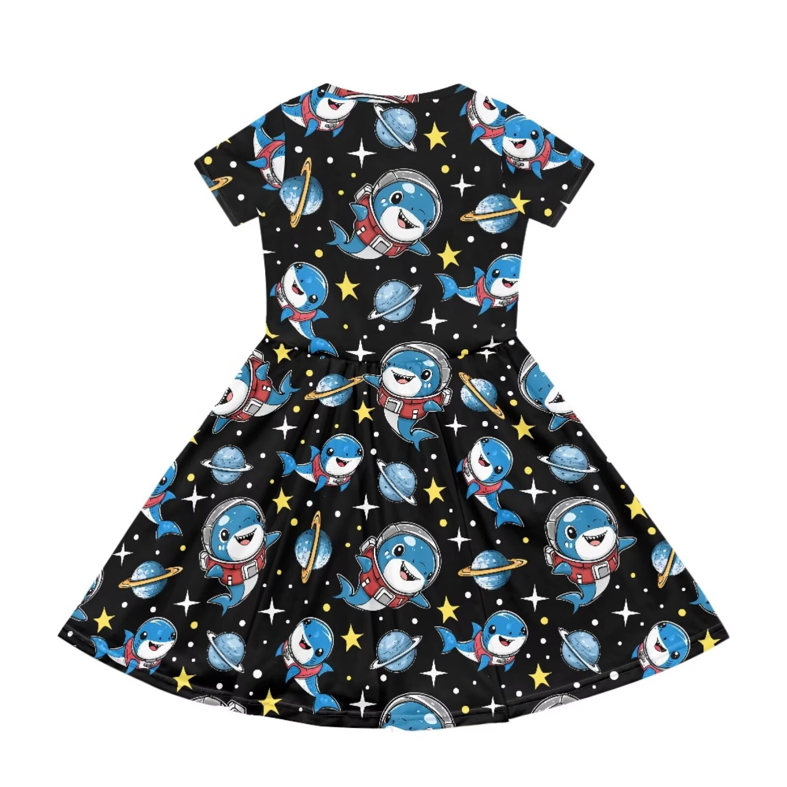 Uourmeti Shark Dresses for Toddler Girls Cute Short Sleeve Swing Dress Summer Soft O Neck Knee Length A-Line Dresses with Pockets